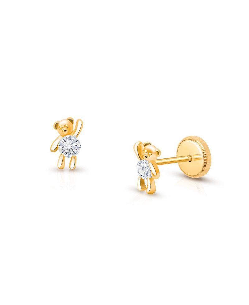 14K Gold Teddy Bear Bliss Studs Screw Back Earrings