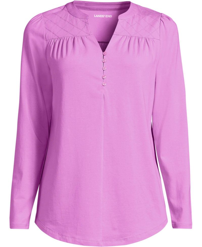 Women's Long Sleeve Lightweight Jersey Notch Neck Tunic Top