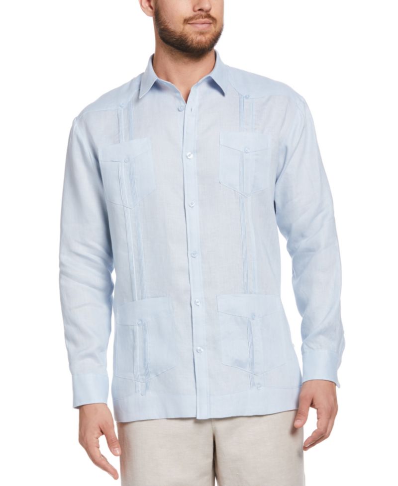 Men's 100% Linen Long Sleeve 4 Pocket Guayabera Shirt