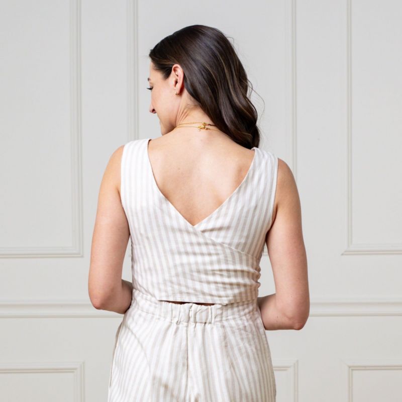 Women's Hope and Henry Woven Sleeveless Tie-Waist Jumpsuit with Wide Leg