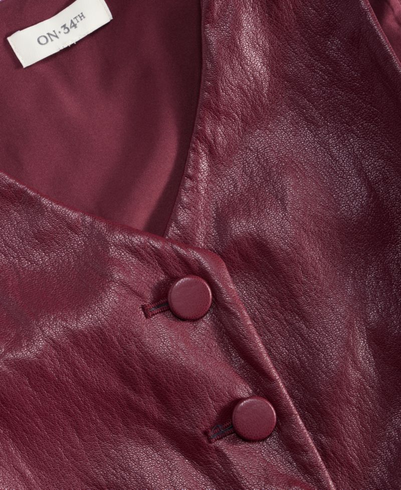 Women's Woven Faux Leather V-Neck Vest