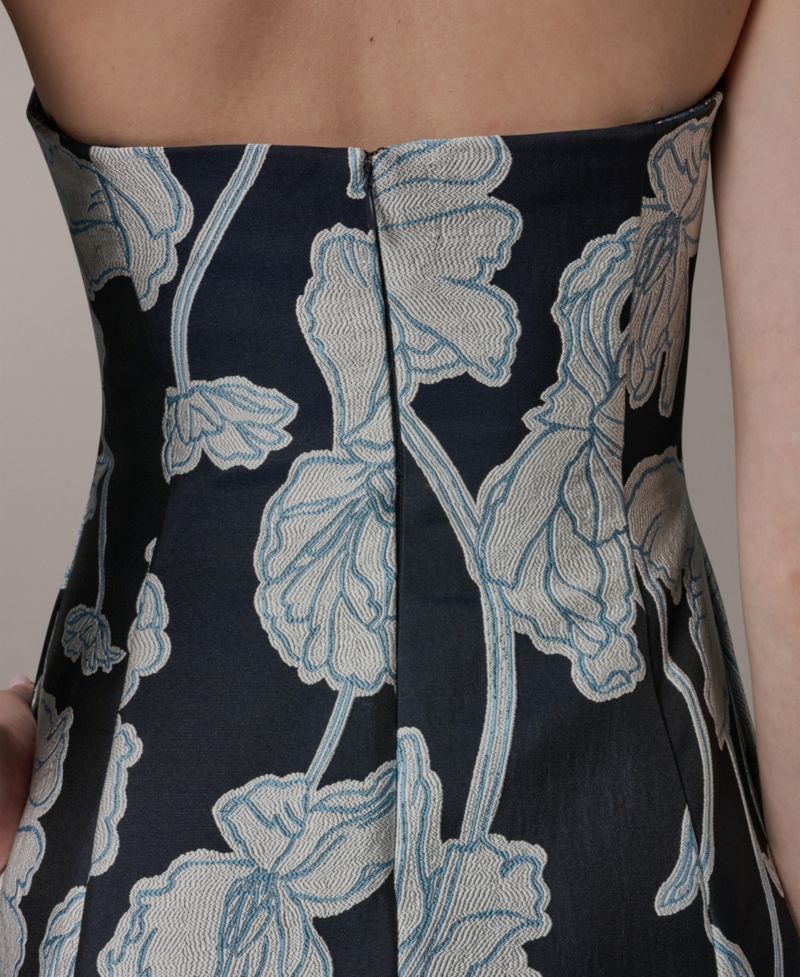 Women's Strapless Jacquard Fit & Flare Floral Midi Dress