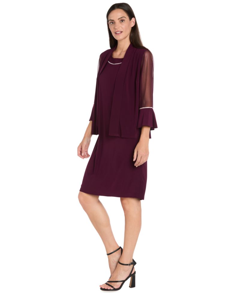 Women's 2-Piece Rhinestone Trim Detail Jacket Dress