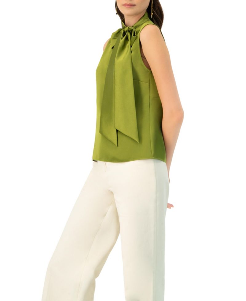 Women's Sleeveless Satin Blouse with Neck Tie