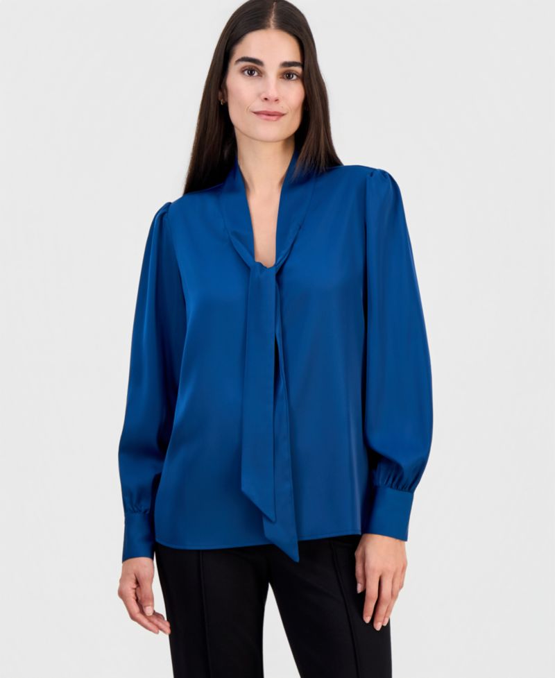 Women's Tie-Neck Long-Sleeve Blouse