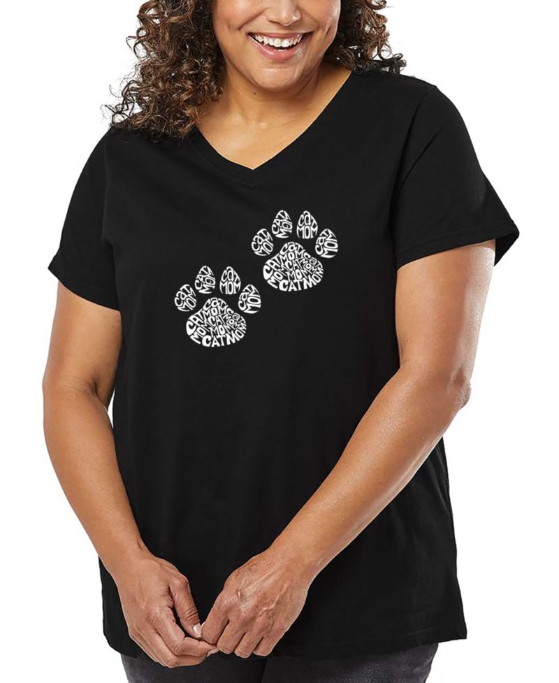 Plus Size Cat Mom Word Art V-Neck T-Shirt