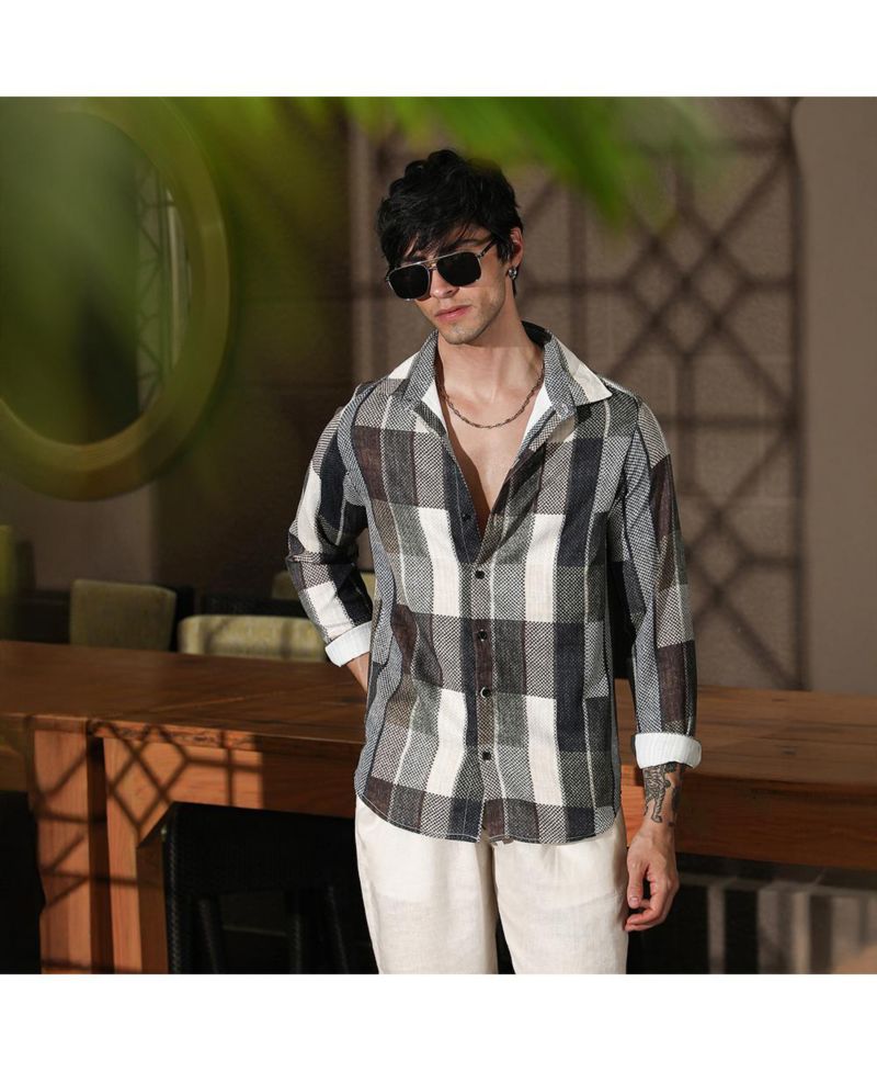 Men's Multicolour Woven-Block Oversized Shirt