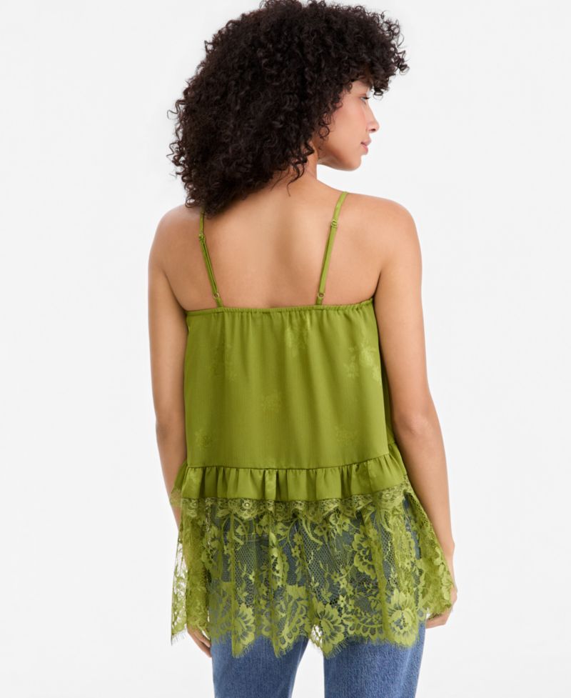Plus Size Lace Trim Long Ruffle-Trim Camisole
