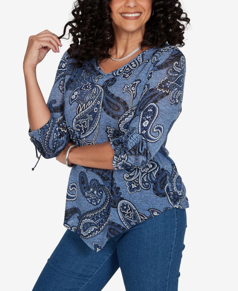 Petite Ruched Asymmetrical-Hem Top