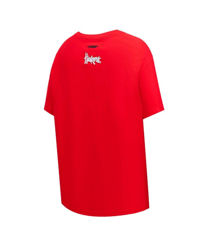 Women's Scarlet Nebraska Huskers Script Tail Oversized Boyfriend T-Shirt