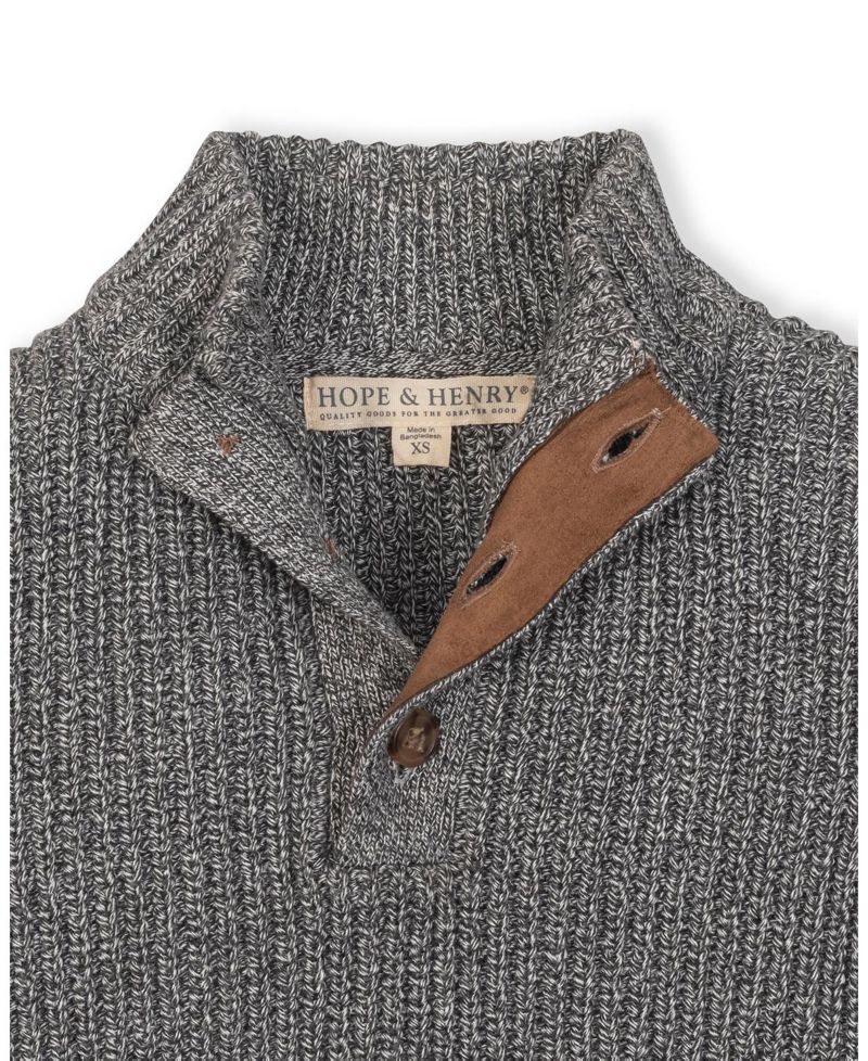 Hope and Henry Little and Big Boys' Organic Mock Neck Cardigan Stitch Sweater