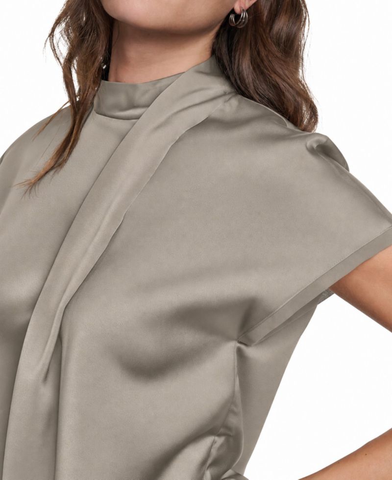 Women's Short-Sleeve Mock-Neck Satin Blouse