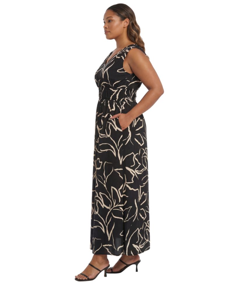Plus Size Smocked Waist Printed Dress