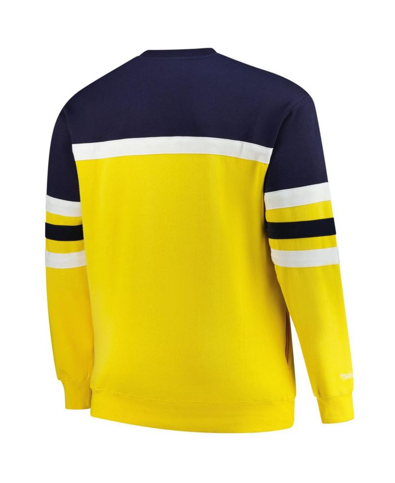 Men's Maize Michigan Wolverines Big & Tall Vintage Logo Head Coach Fleece Pullover Sweatshirt