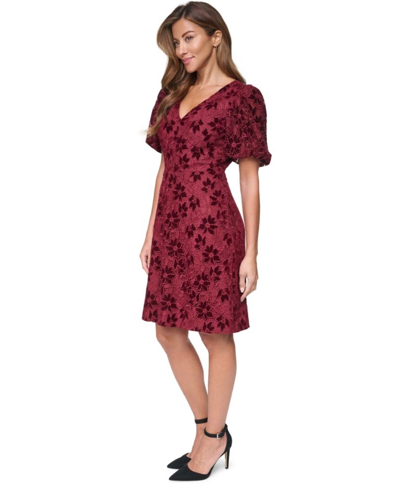 Women's V-Neck Puff Sleeve A-Line Dress