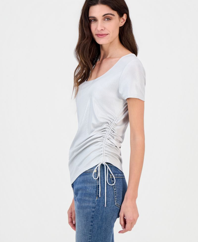 Women's Short-Sleeve Metallic Side Cinched T-Shirt
