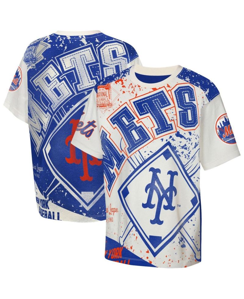 Big Boys and Girls Cream New York Mets Big League Top Player Bold All-Over-Print T-Shirt