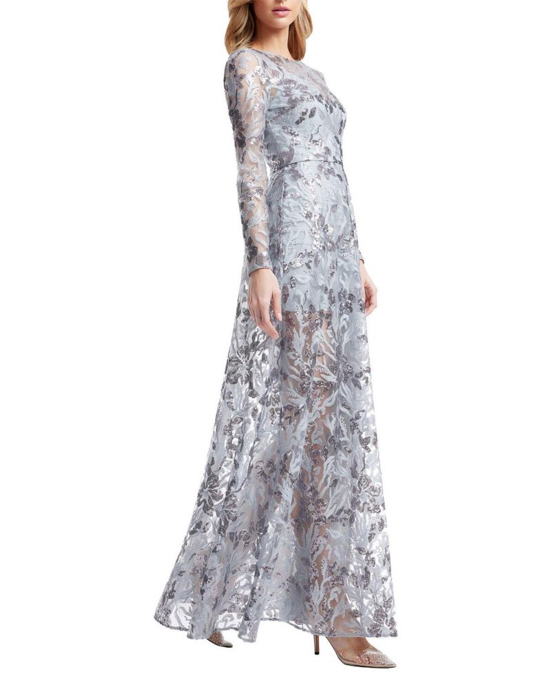 Women's Ava Long-Sleeve Floral-Sequin Gown