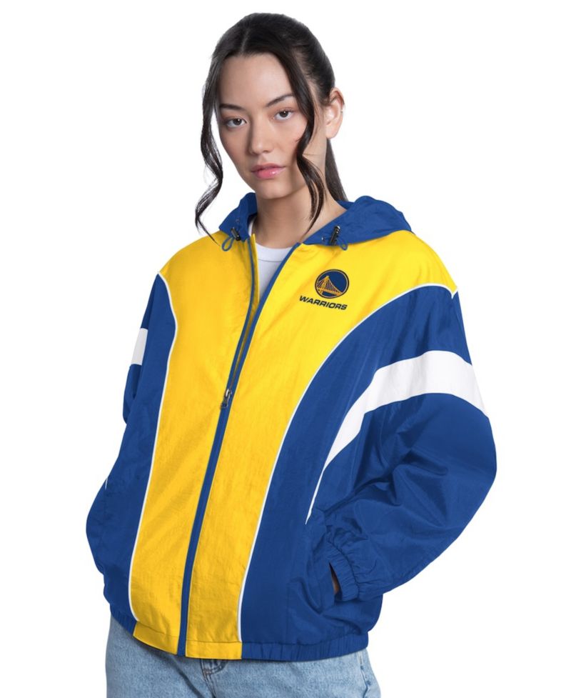 Women's Royal/Gold Golden State Warriors Quarterback Lightweight Oversized Full-Zip Jacket