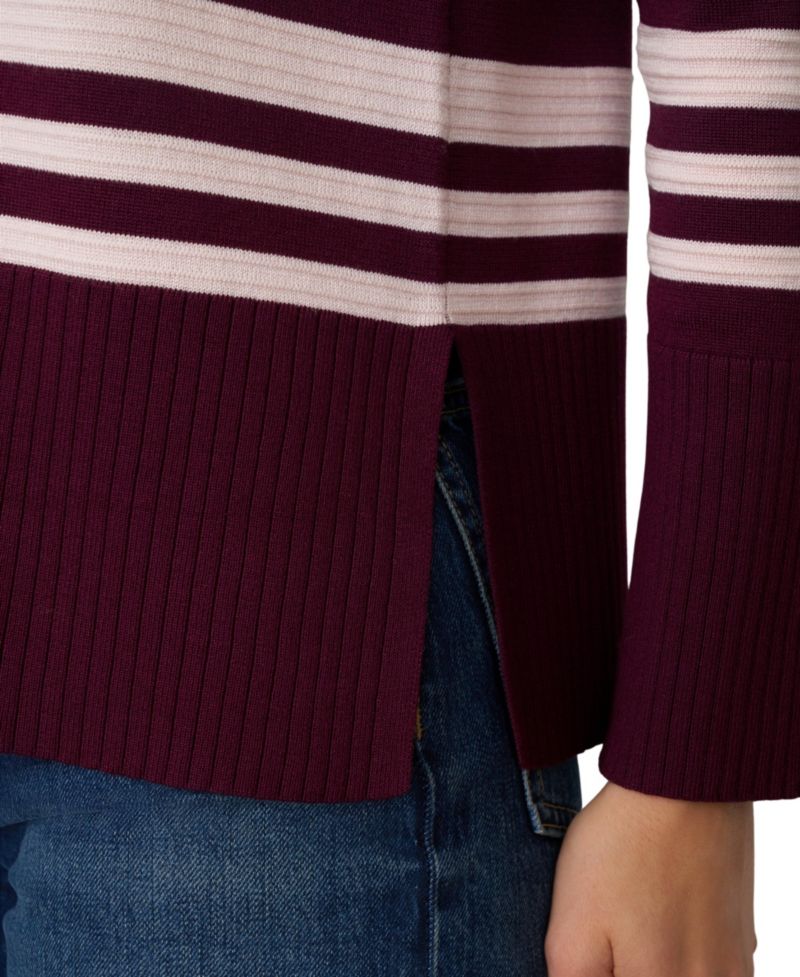 Women's Textured Stripe V-Neck Long-Sleeve Sweater