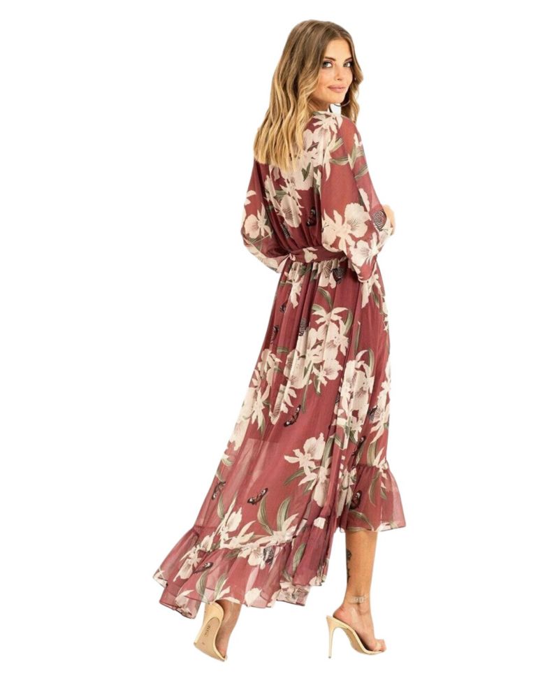 Women's Floral Print Midi Wrap Dress