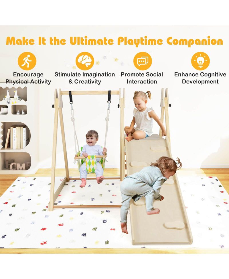 4-in-1 Indoor Jungle Gym with Baby Swing, Climber, Ladder and Resting Platform