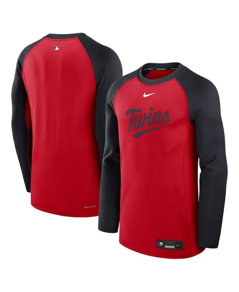 Men's Red/Navy Minnesota Twins Authentic Collection Game Time Raglan Performance Long Sleeve T-Shirt