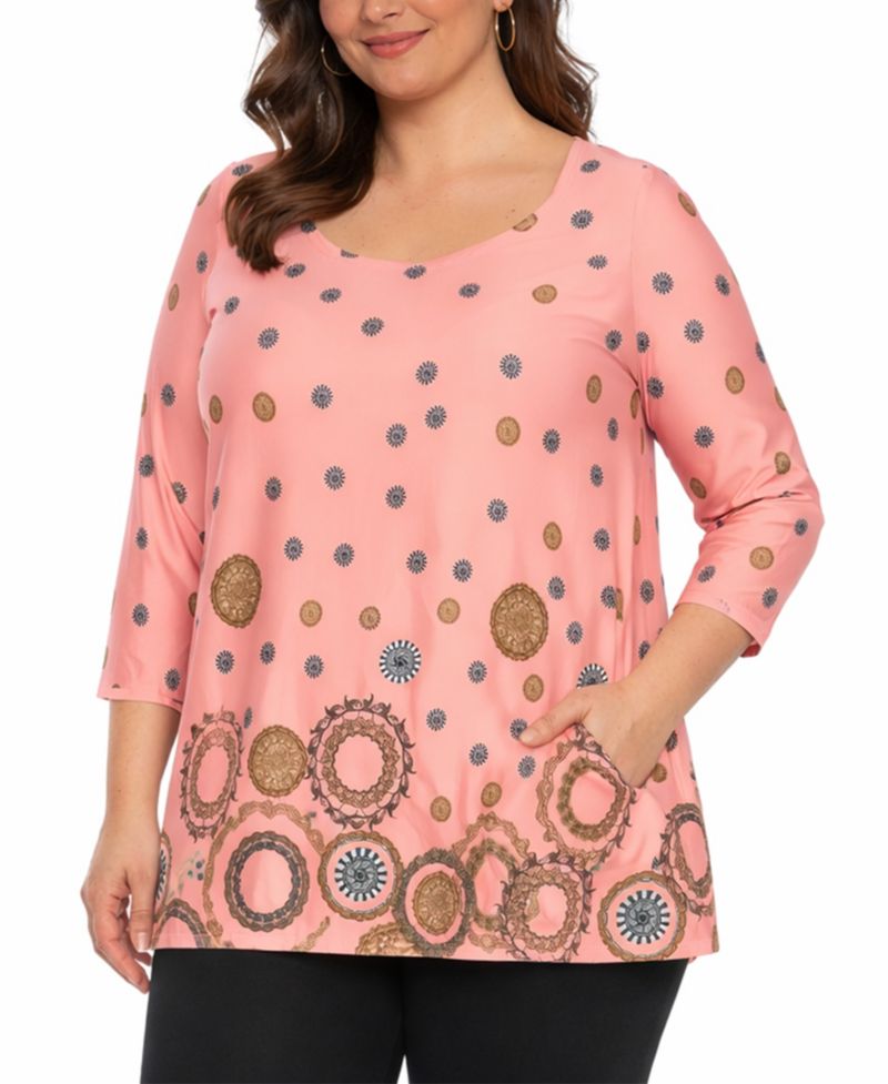 Plus Size Printed Sleeve Flowy Tunic Top