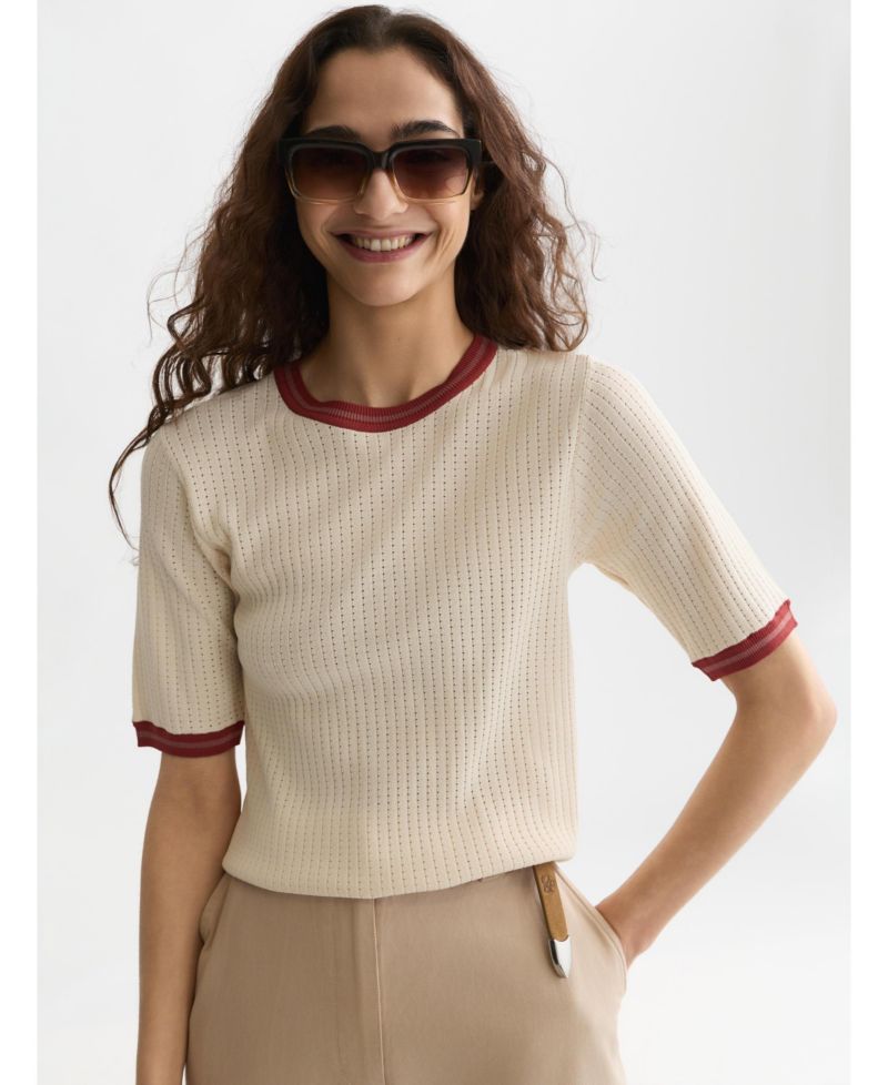 Women's Tops and Tees Pointelle Knitted Relaxed-Fit Tee