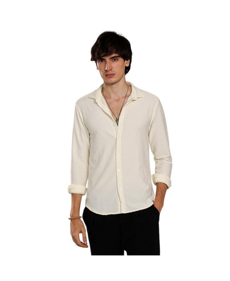 Men's Pale Yellow Hive-Textured Shirt