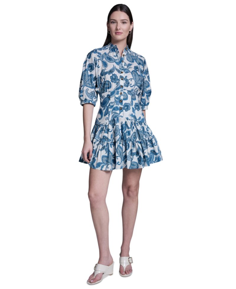 Women's Paisley Print Puff-Sleeve Dress