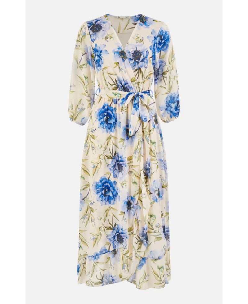 Women's 3/4 Sleeve V-Neck Wrap Midi Dress
