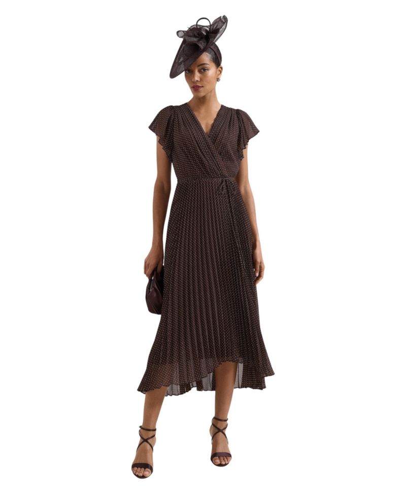 Women's Louisa Wrap Flutter-Sleeve Pleated Dress