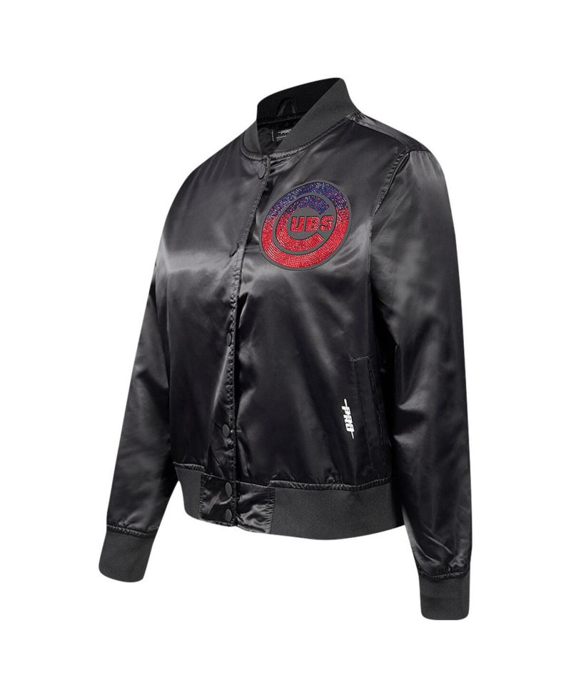 Women's Black Chicago Cubs Rhinestone Satin Full-Snap Jacket