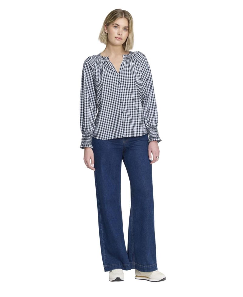 Women's Sandy Gingham Long-Sleeve V-Neck Blouse