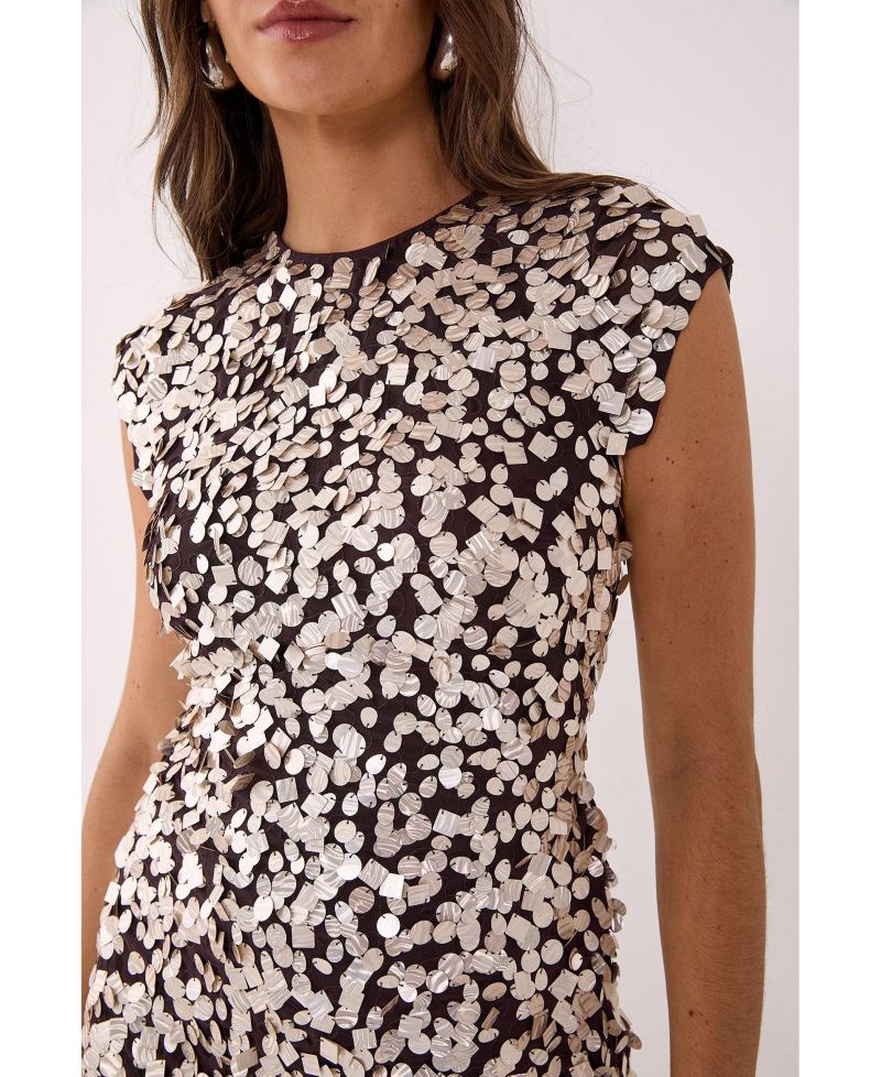 Women's Hand Embellished Cap Sleeve Mini Dress