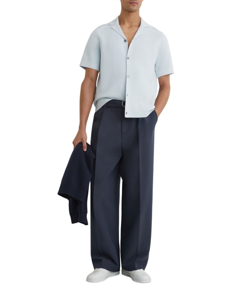 Men's Wandsworth Button Through Piped Stitch Detail Cuban Shirt