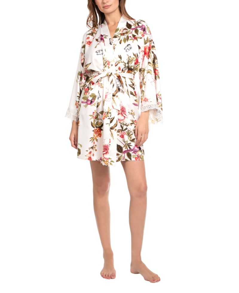 Women's Garden Flight Satin Floral Wrap Robe