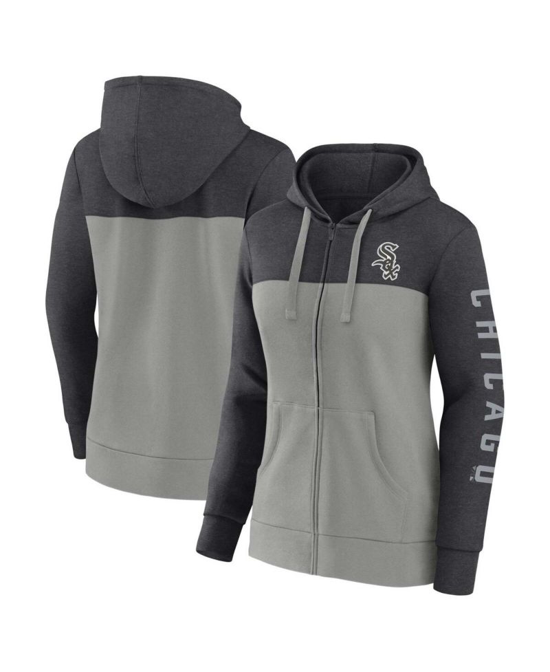 Women's Heather Charcoal, Gray Chicago White Sox City Ties Hoodie Full-Zip Sweatshirt