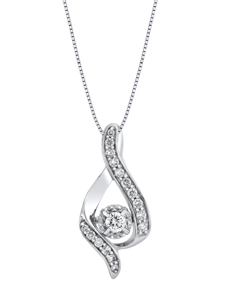 Diamond Ribbon Pendant Necklace (3/8 ct. t.w.) in 14k White or Yellow Gold