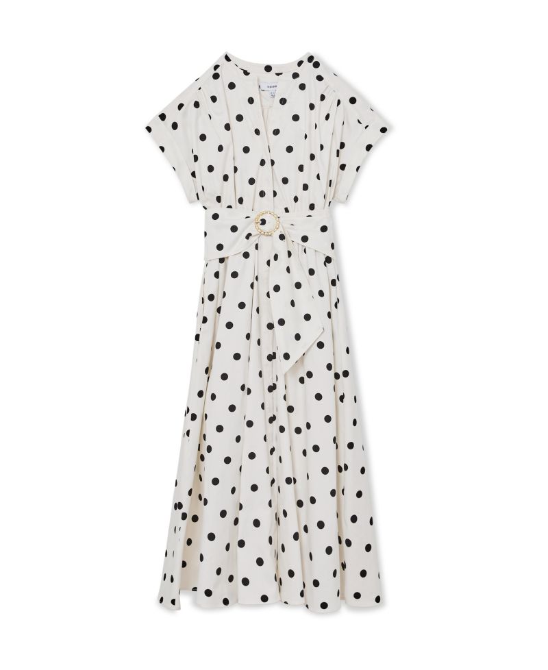 Women's Sawyer Cotton Polka-Dot Belted Midi Dress with Stretch