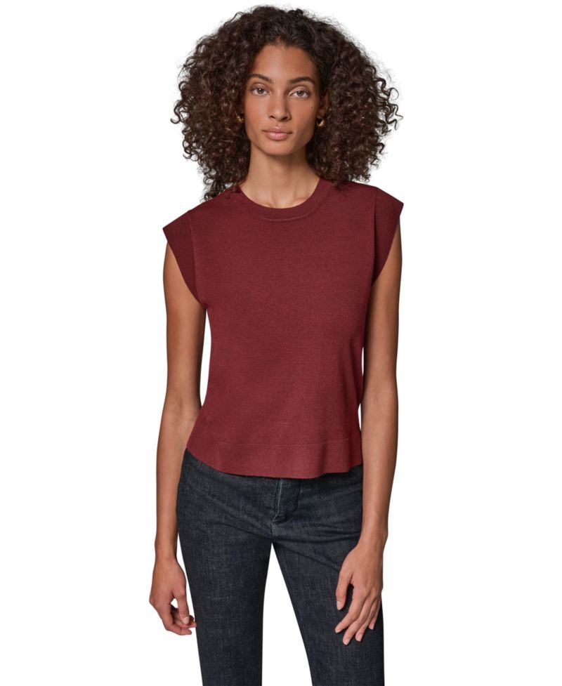 Women's Extended Shoulder Sleeveless Crewneck Sweater