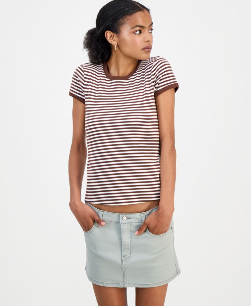 Juniors' Striped Ringer T-Shirt