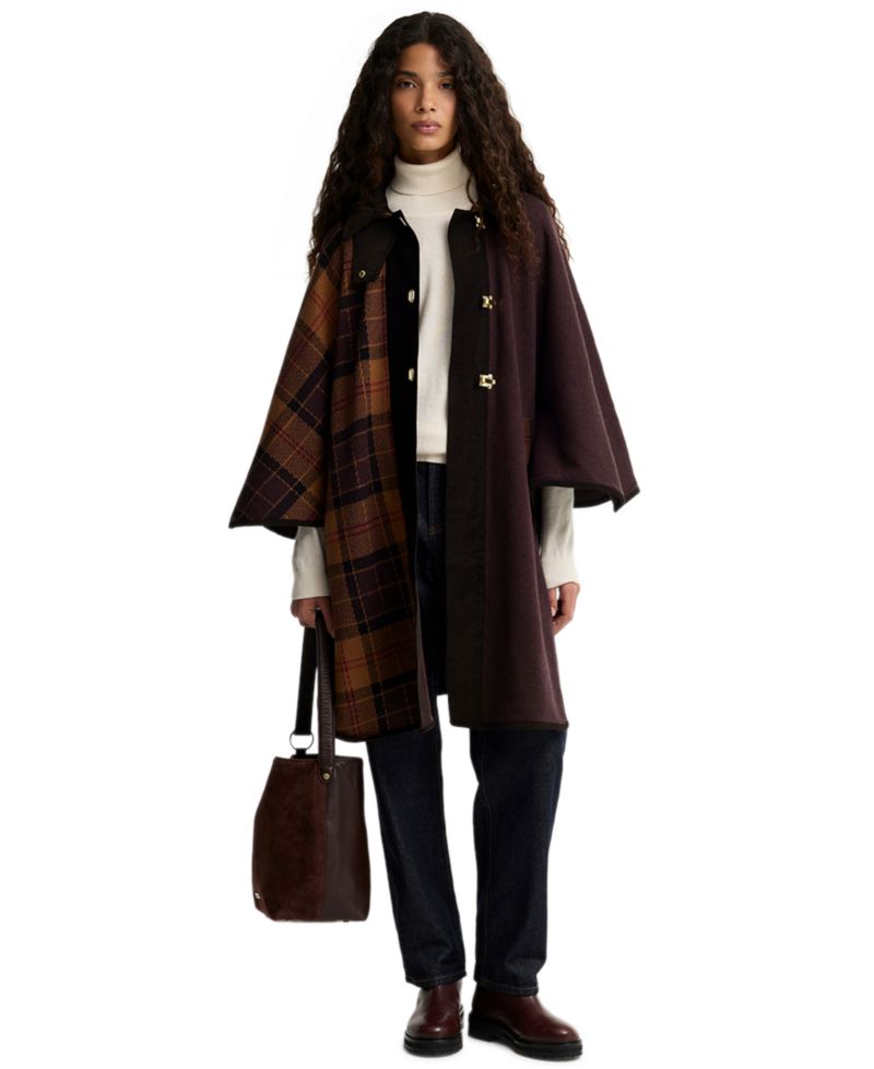 Women's Elva Tartan Wool-Blend Knitted Cape Coat