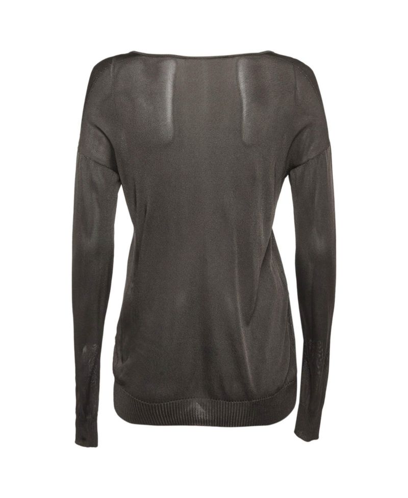 Women's Sheer Knit Brooch Detail V-Neck Top