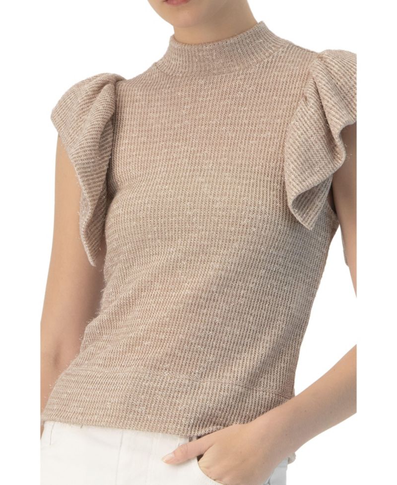 Women's Knitted Ruffle Sleeve Blouse