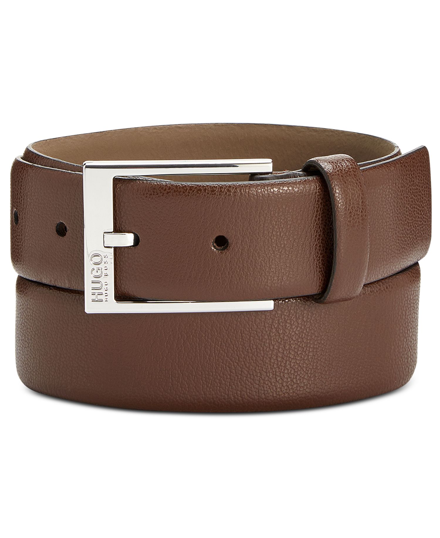 Мужской ремень из желто-коричневой кожи HUGO
