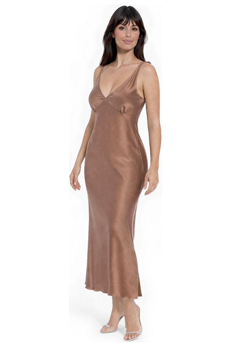 Women's Ceycrepe Satin V-Neck Sleeveless Maxi Dress