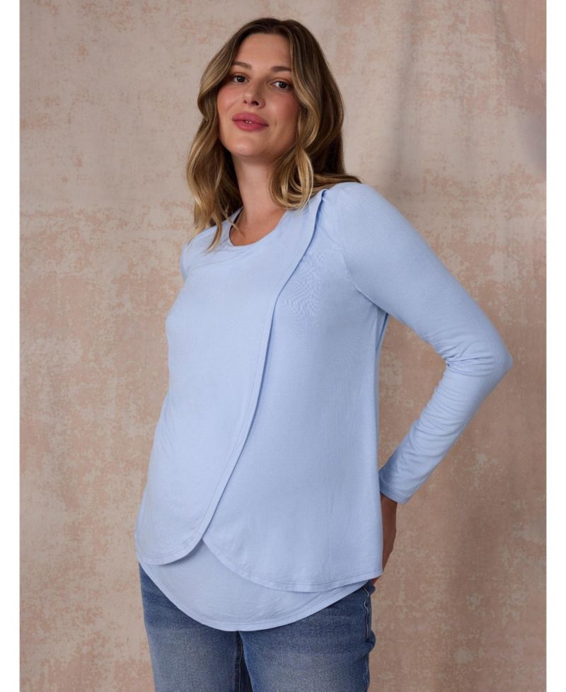 Women's Motherhood Crewneck Long Sleeve Draped Nursing Tee