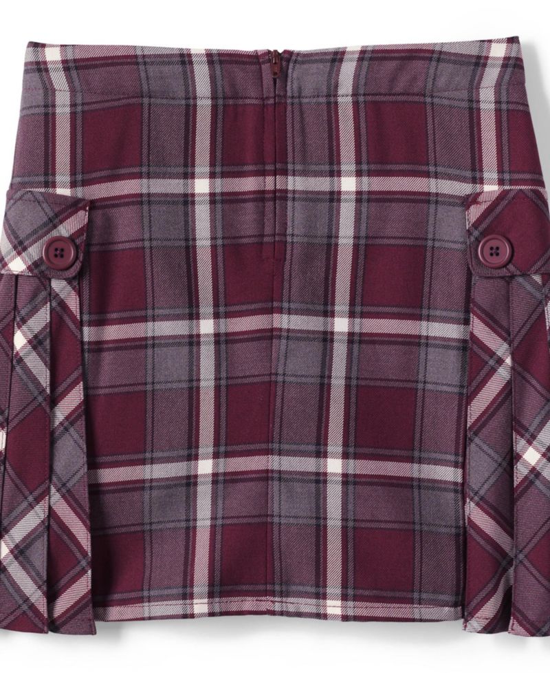 Big Girls School Uniform Slim Side Pleat Plaid Skort Above the Knee